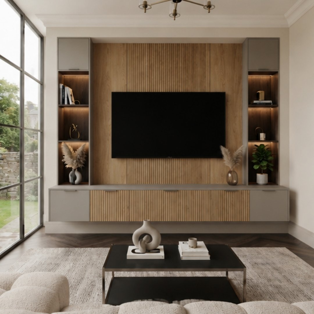 Fluted Wood TV Media Wall image 4