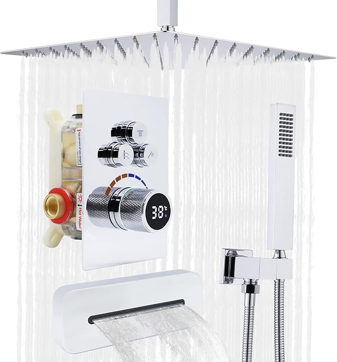 3 Way Outlets Digital Display Valve Shower Set,16 Inch Ceiling Mounted Croom