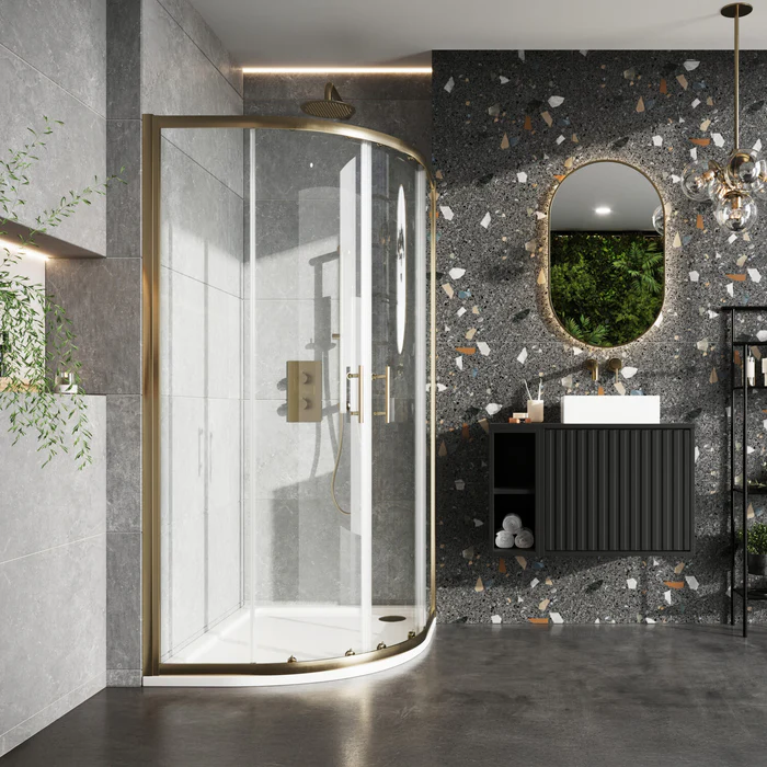 Roma Brushed Brass Quadrant Shower Door 800mm