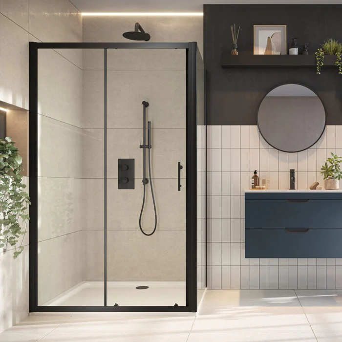 Roma Black Sliding Shower Door 1000mm
