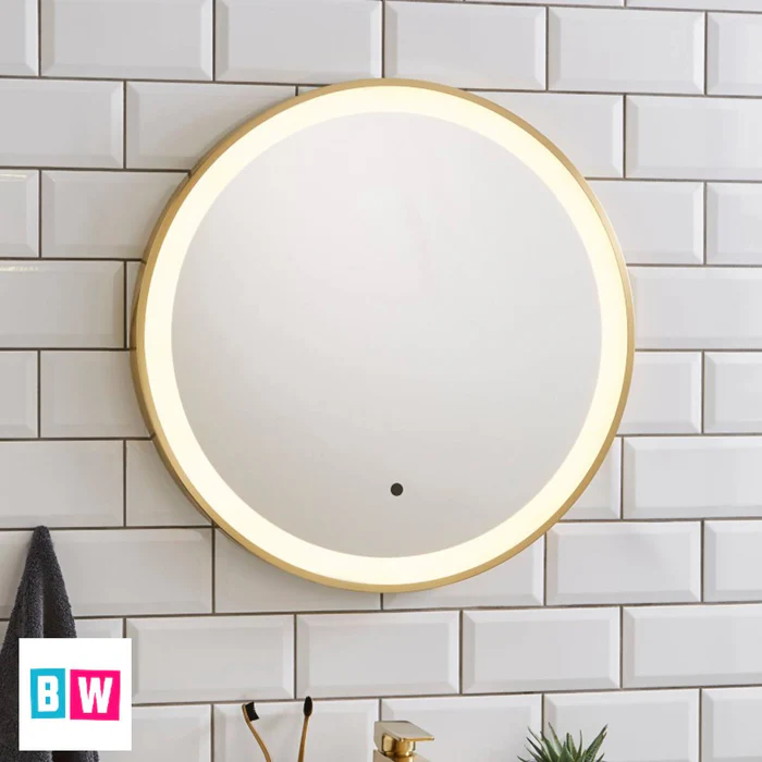 Novara Round Brushed Brass Bathroom Mirror 600mm