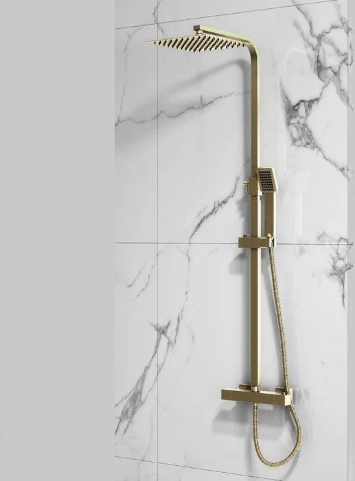 Flow Brushed Brass T-Bar Drench Head Shower Square