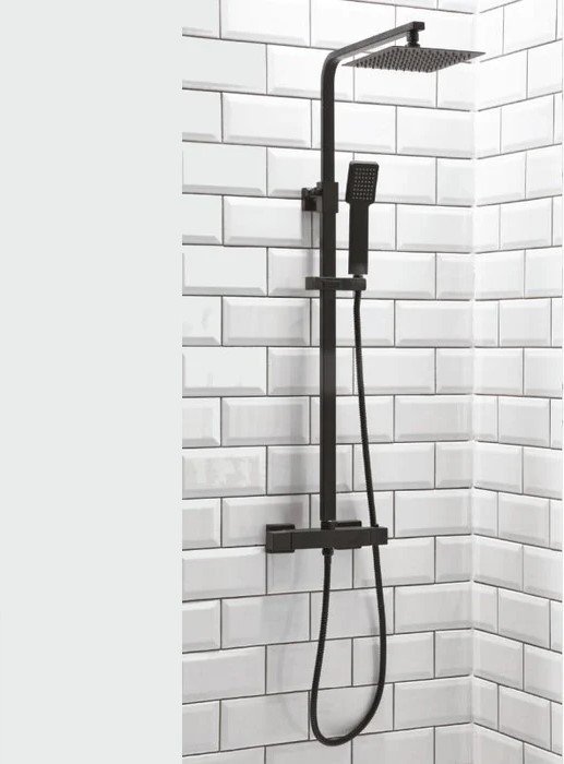 Flow Black T-Bar Shower with Rail & 200mm Square Drench Head