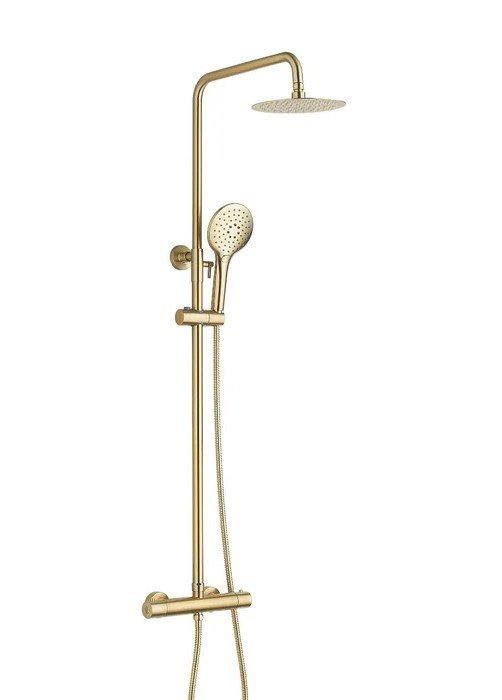 Premium Brushed Brass T-Bar Shower with Rain Head & Rail