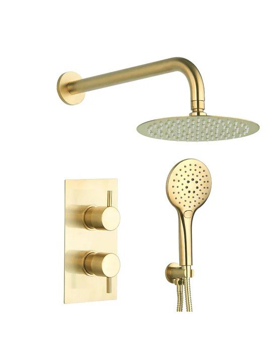 Concealed Brushed Brass Shower Kit with Outlet, Hose & Head