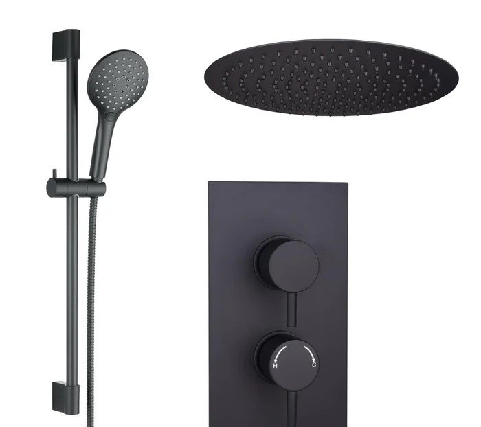 Concealed Black Shower Valve with Rail, Hose & Head
