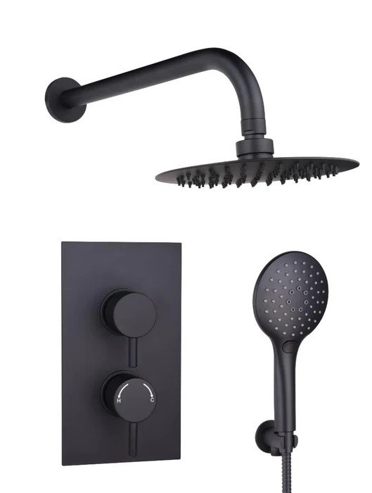Concealed Black Shower Kit with Outlet, Hose & Head