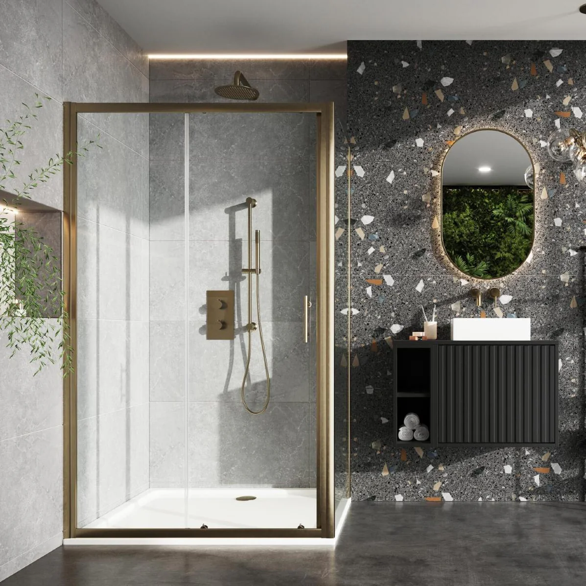 Roma 1000mm Brushed Brass Sliding Shower Door