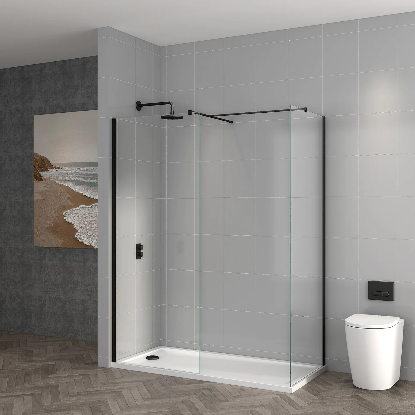 800mm Black Wet Room Screen