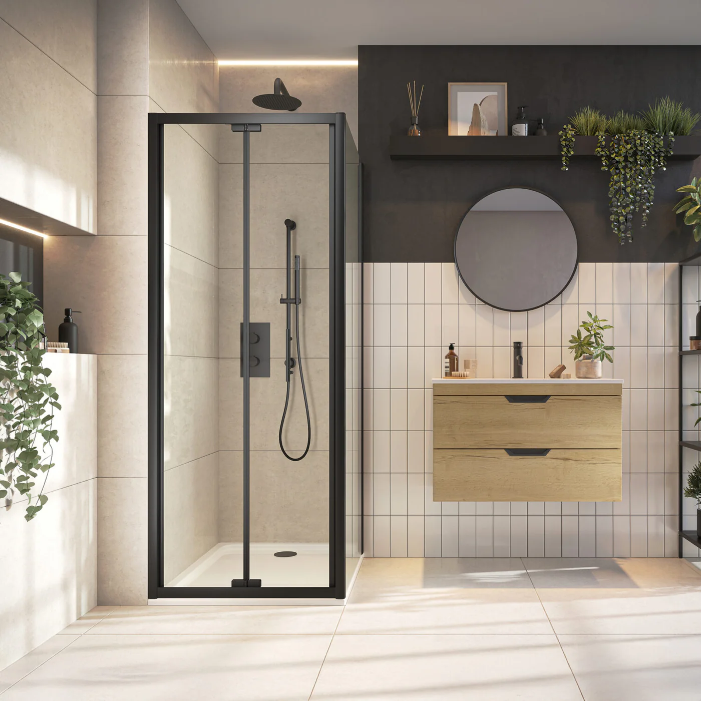 Roma Black 900mm Bifold Shower Door