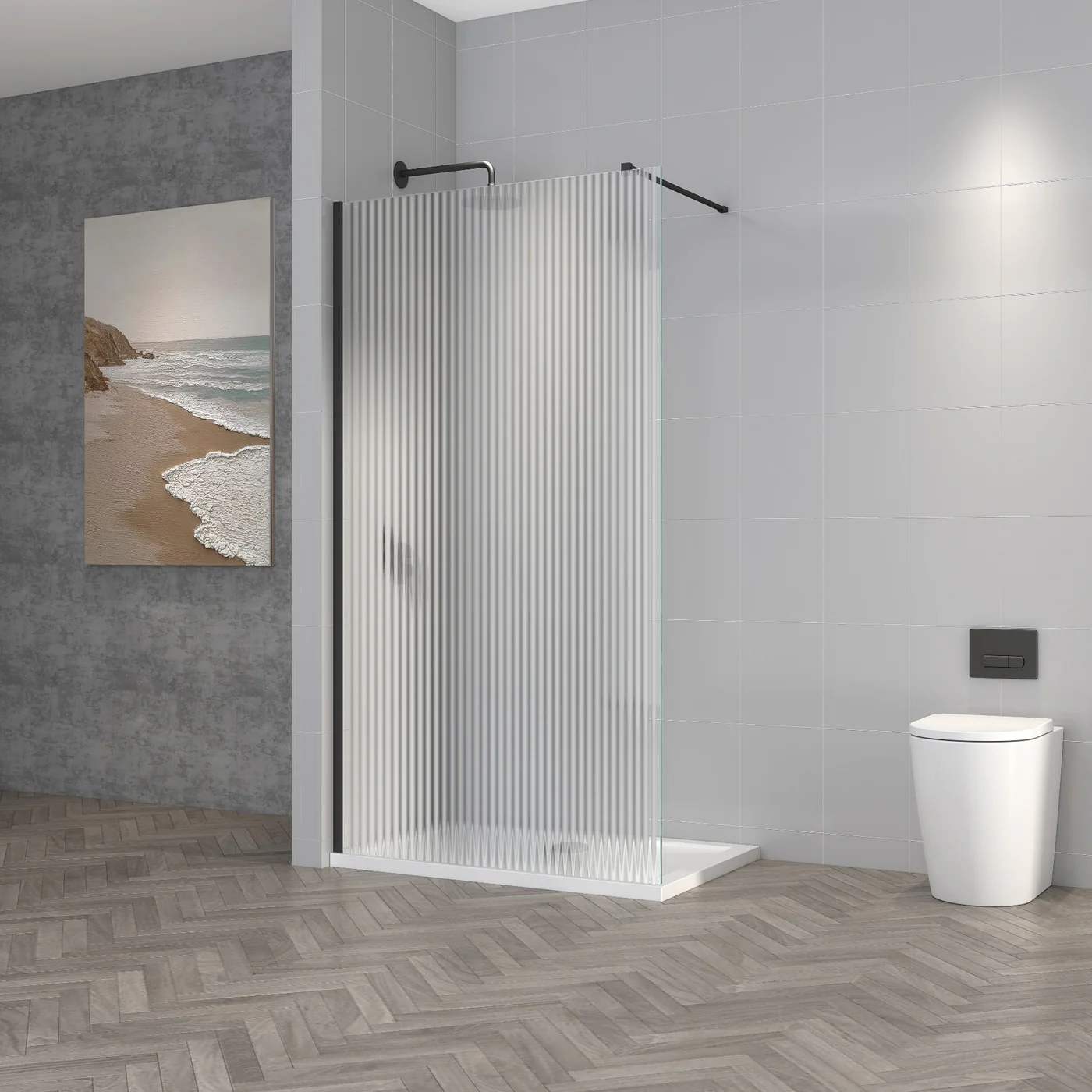 1200mm Fluted Wet Room Screen - Black