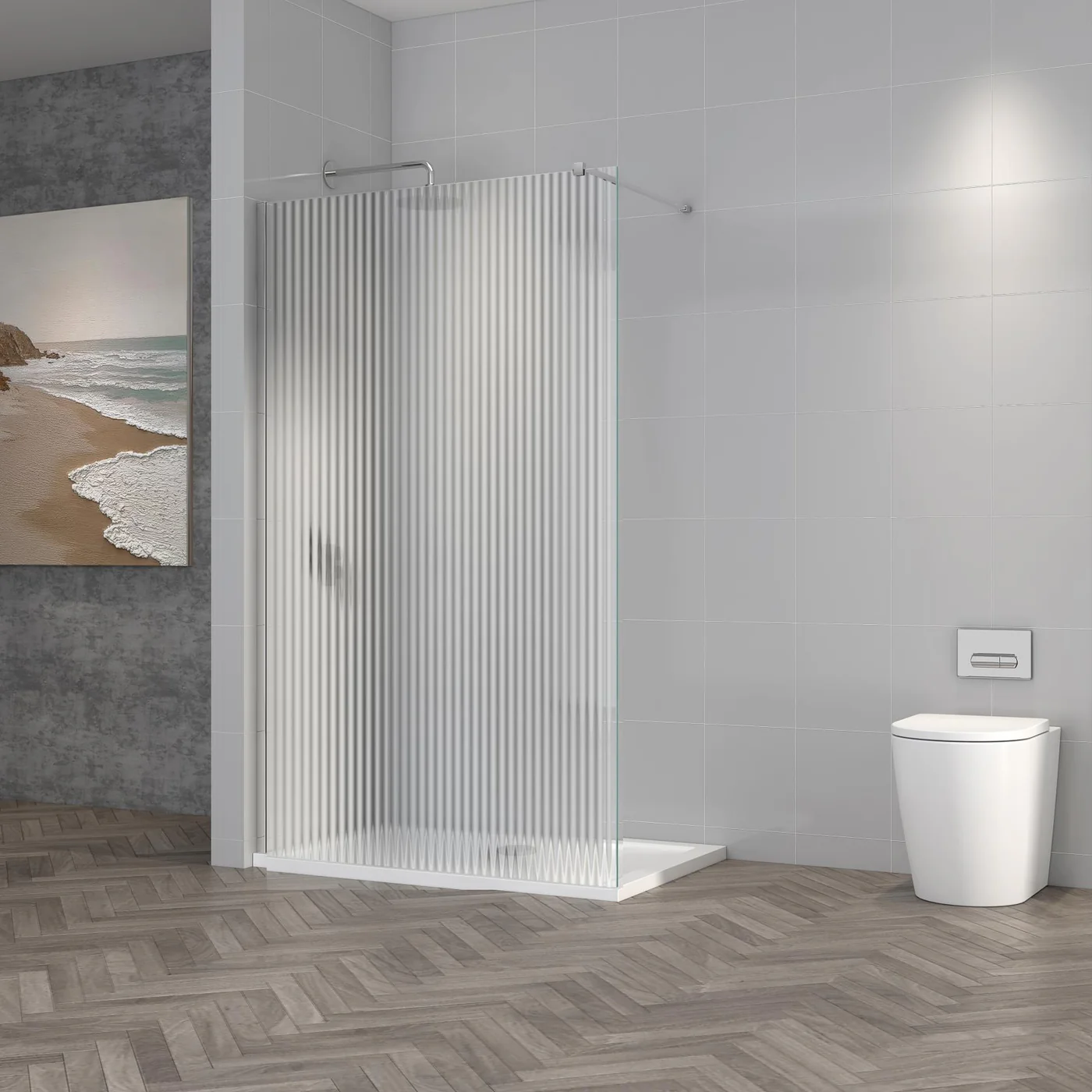 1100mm Fluted Wet Room Screen - Chrome