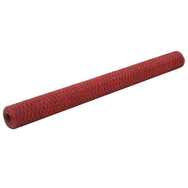 vidaXL Chicken Wire Fence Steel with PVC Coating 25x1.5 m Red