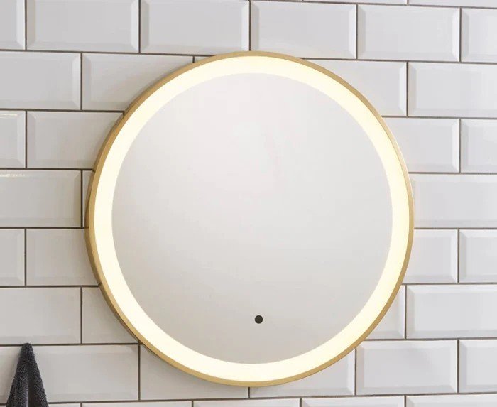 Novara Round Brushed Brass Bathroom Mirror 600mm